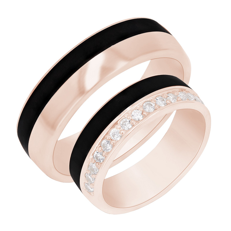 Mierne zaoblené snubné prstene z karbonu a zlata s diamantmi Hendrix 99201
