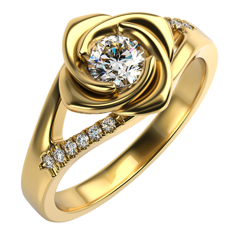 Zásnubný prsteň v tvare ruže s moissanitom a diamantmi Luwe