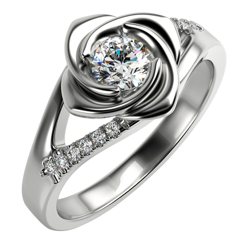 Zásnubný prsteň v tvare ruže s moissanitom a diamantmi Luwe 100422