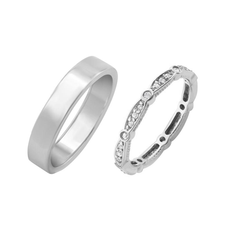 Eternity prsteň s lab-grown diamantmi a pánsky plochý prsteň Frost 102312
