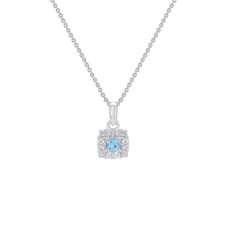 Strieborný akvamarínový halo náhrdelník s lab-grown diamantmi Willie