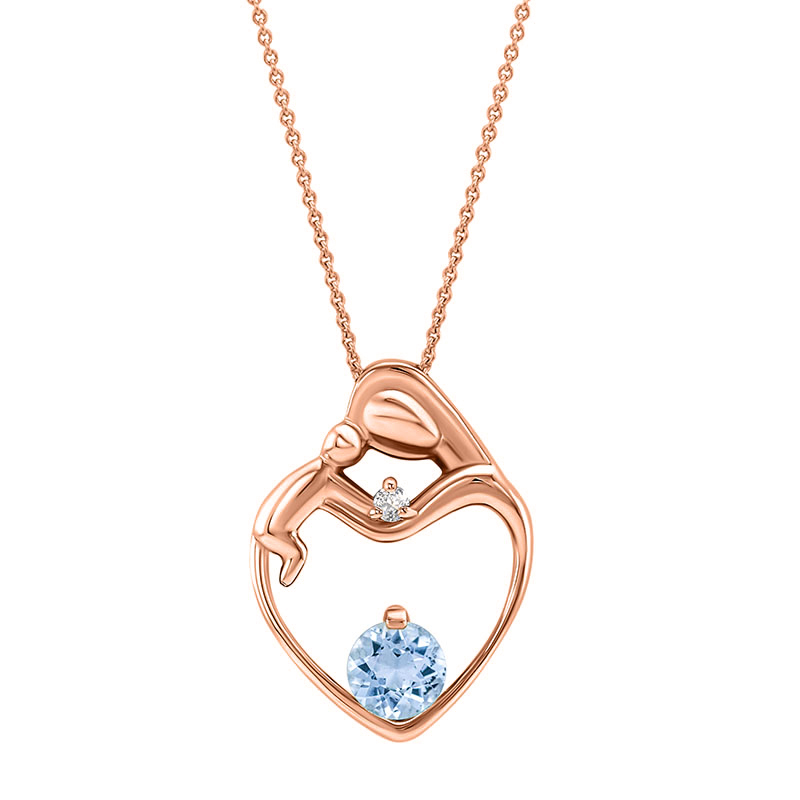 Akvamarínový náhrdelník matka a dieťa s diamantom Heli 108842