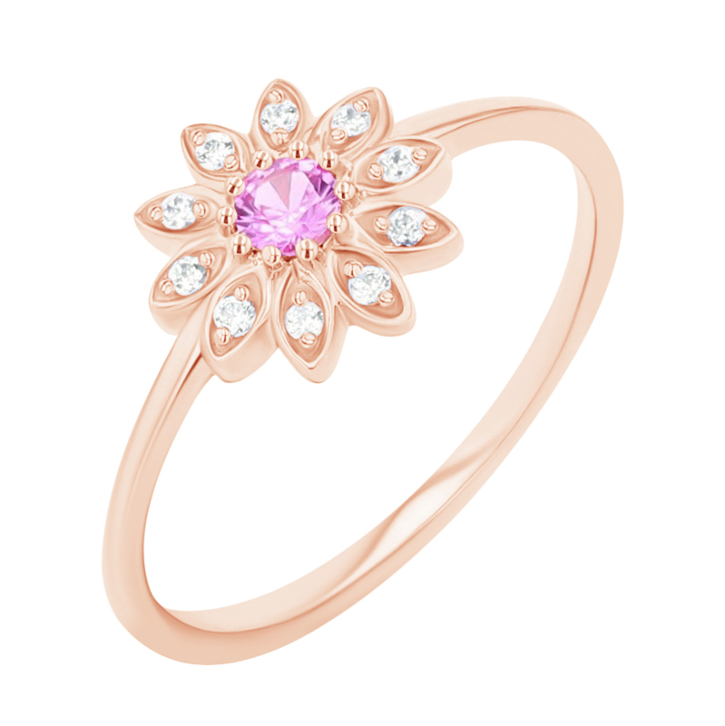 Kvetinový prsteň s ružovým zafírom a diamantmi Noya
