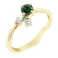 Cluster prsteň so zeleným diamantom a drahokamami Roth