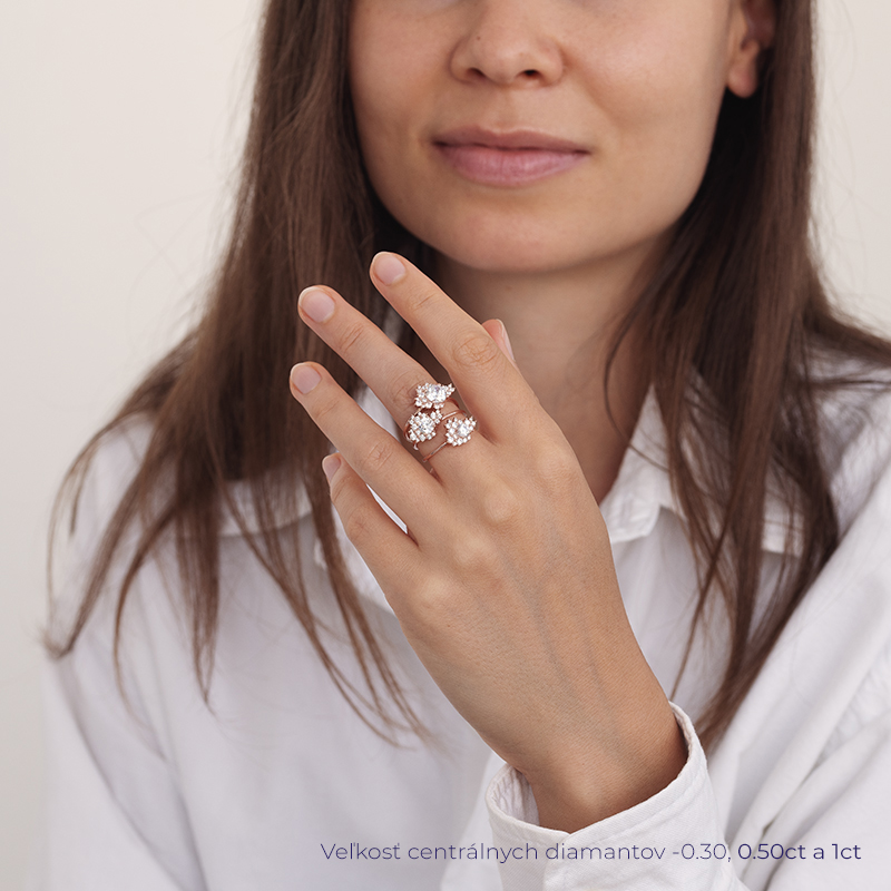 Atypický zásnubný cluster prsteň s diamantmi Sunan 129162