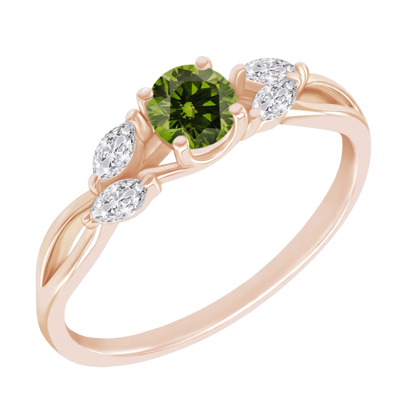 Zásnubný prsteň so zeleným diamantom a marquise lab-grown diamantmi Fera
