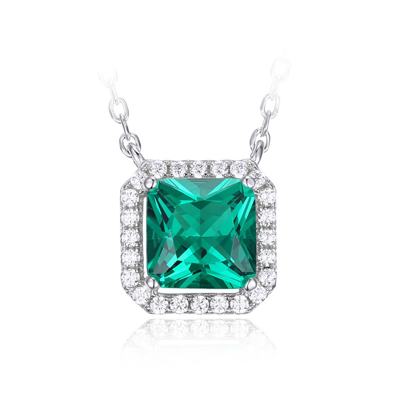 Strieborný náhrdelník s princess smaragdom a zikrónmi Asten
