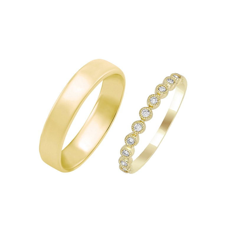 Pánsky komfortný svadobný prsteň a diamantový vintage prsteň pre dámy 29842