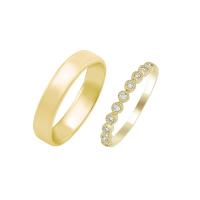 Zlaté svadobné prstene s vintage obrúčkou a komfortným prsteňom Edan