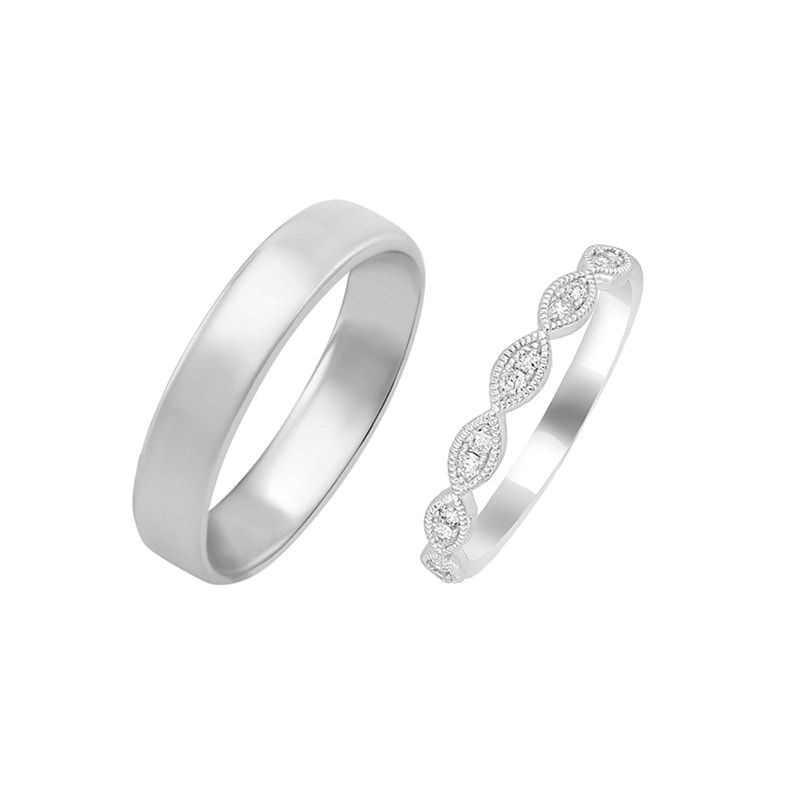 Zlaté svadobné prstene s vintage prsteňom a komfortným prsteňom 29872