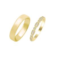 Svadobné prstene zo zlata s vintage obrúčkou a komfortným prsteňom Melvin