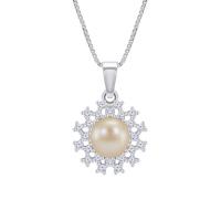 Romantický strieborný náhrdelník s broskyňovou perlou a zirkónmi Sethe