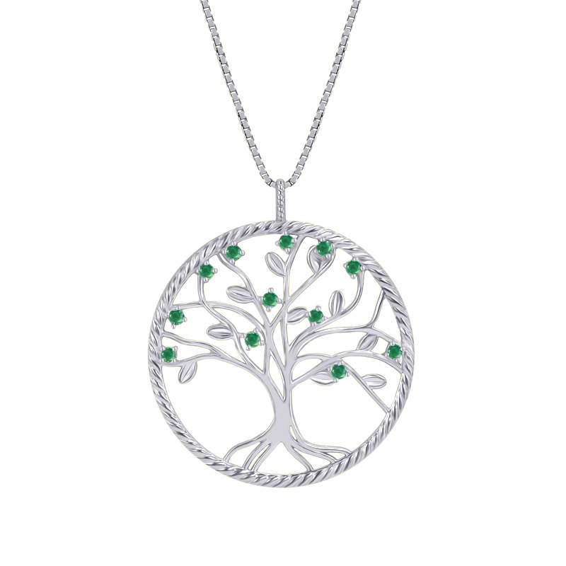 Strieborný smaragdový náhrdelník v tvare stromu života 