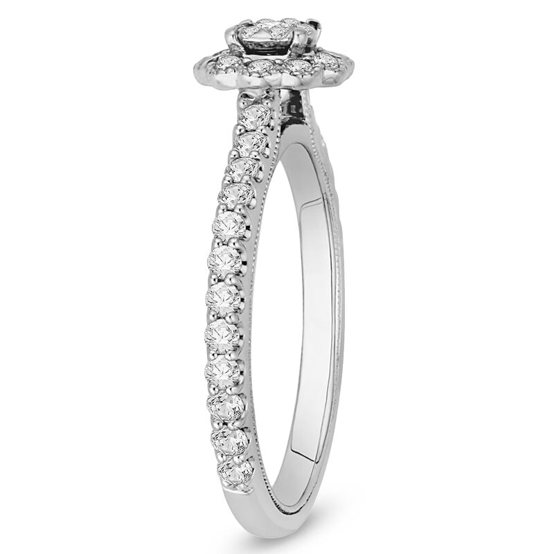 Zlatý halo zásnubný prsteň s kvetom z diamantov 48332