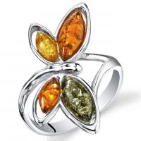 Strieborný prsteň v tvare motýľa s jantármi Abeba
