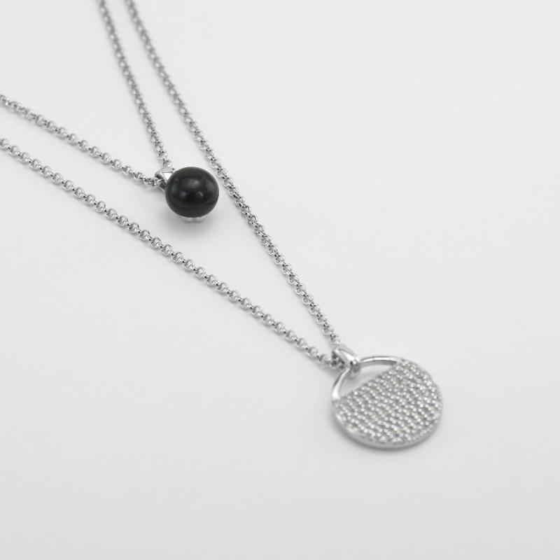 Dvojitý strieborný náhrdelník s perlou a zirkónmi 51712