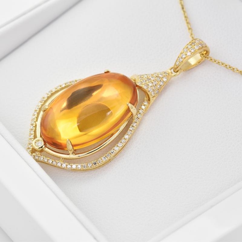 Zlatý citrínový prívesok s diamantmi