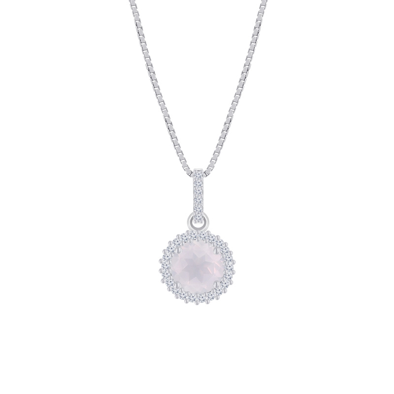 Strieborný halo náhrdelník s ružovym quartzom Rosh