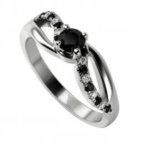 Platinový zásnubný prsteň s čiernymi a bielymi diamantmi Roslyn
