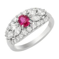 Platinový prsteň s rubínom a diamantmi Ondina
