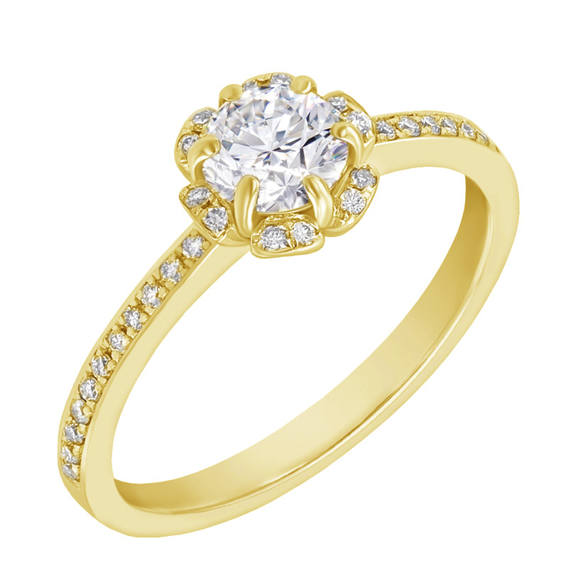 Zlatý zásnubní prsten ve tvaru květu 63012