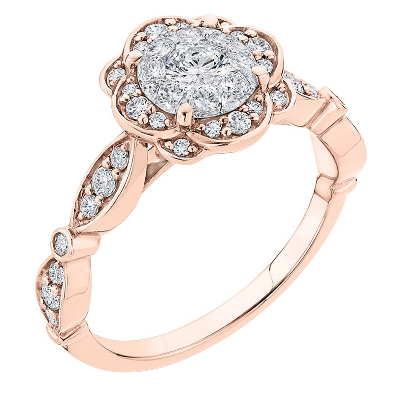 Zlatý zásnubný prsteň s diamantovým kvetom 68362