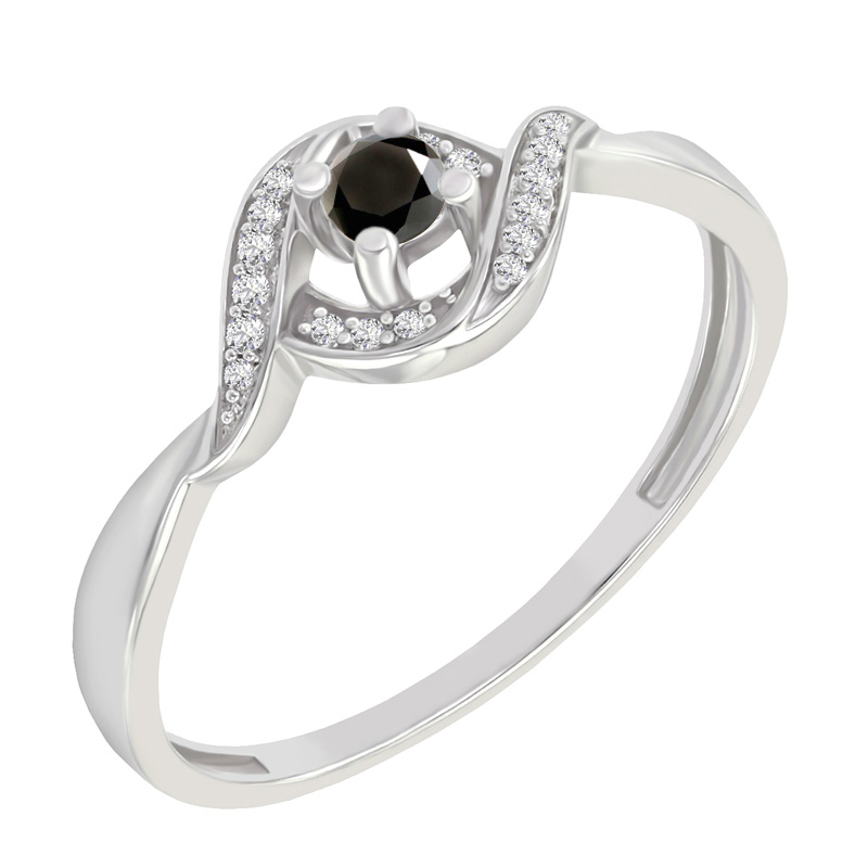 Prsteň s čierným diamantom a postranními diamantmi 75402