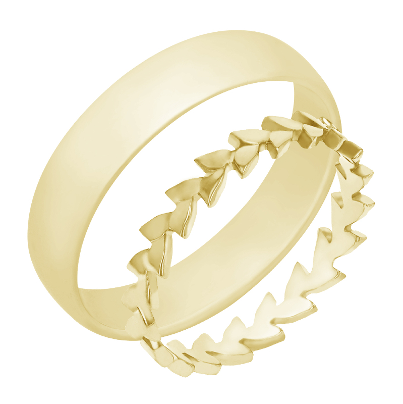 Prsteň v tvare lístečkov a pánský komfortný prsteň zo žltého zlata 79002
