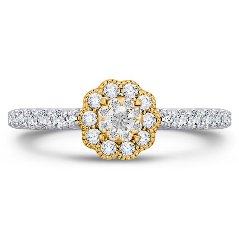 Zlatý zásnubný prsteň s diamantovým kvetom 79332
