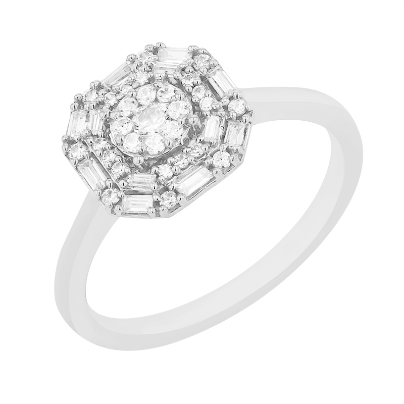 Luxusný halo prsteň plný diamantov z bieleho zlata
