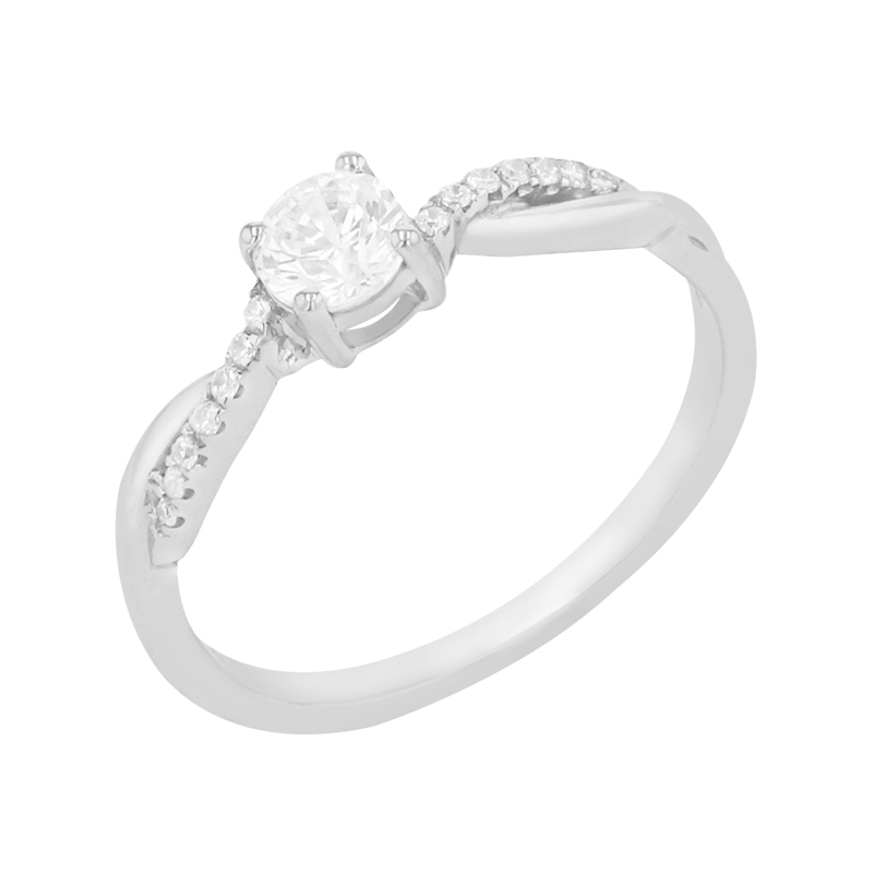 Zásnubný prepletaný prsteň s postrannými diamantmi z bieleho zlata 85782