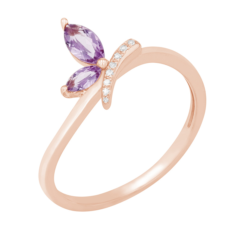 Elegantný prsteň s ametystmi a diamantmi Beleamy