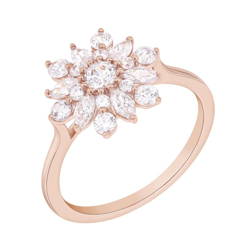 Prsteň s diamantovou kvetinou z ružového zlata 89442