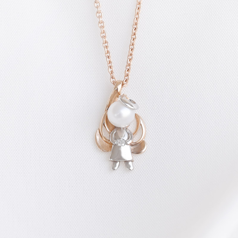 Zlatý náhrdelník s perlou a anjelom 91812