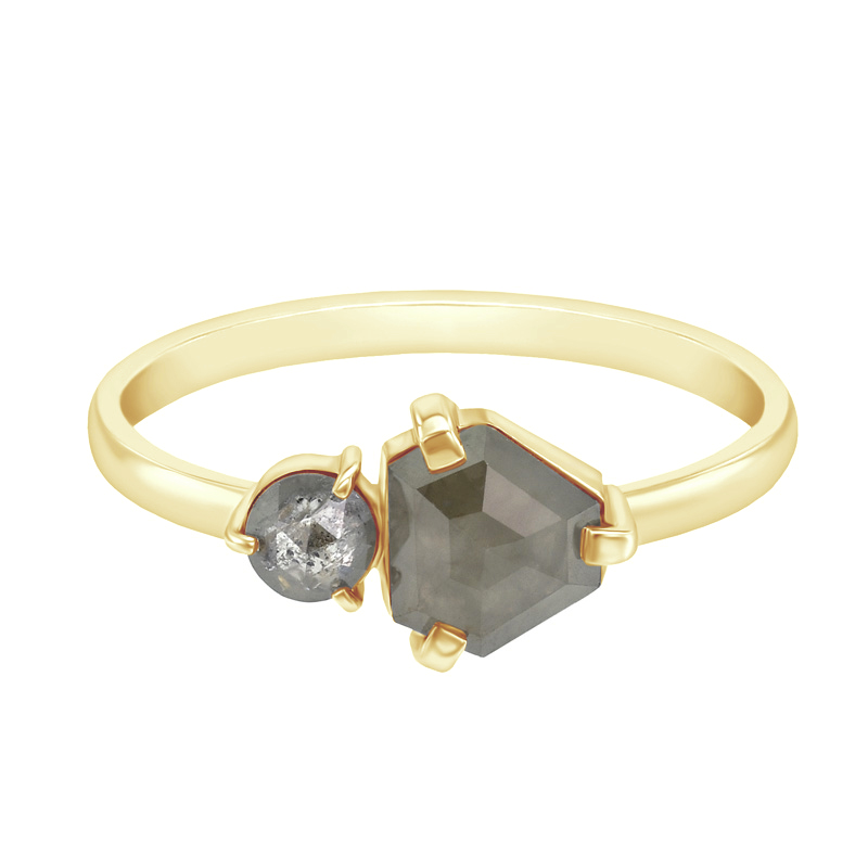 Netradičný zlatý prsteň s hexagon a round sivými diamantmi Valla 97472