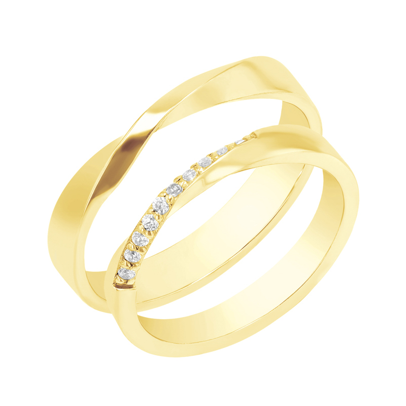 Zlaté prepletené svadobné obrúčky s diamantmi Aleisha 98802