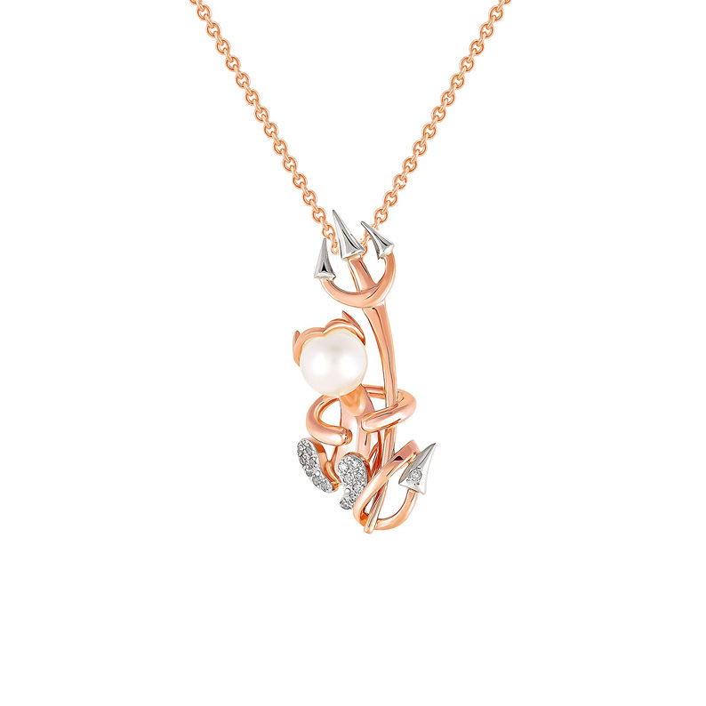 Strieborný čert v náhrdelníku s perlou a lab-grown diamantmi Devil 104243