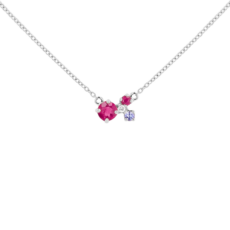Cluster náhrdelník s turmalínom, tanzanitom, rubínom a diamantom Maizie 111553