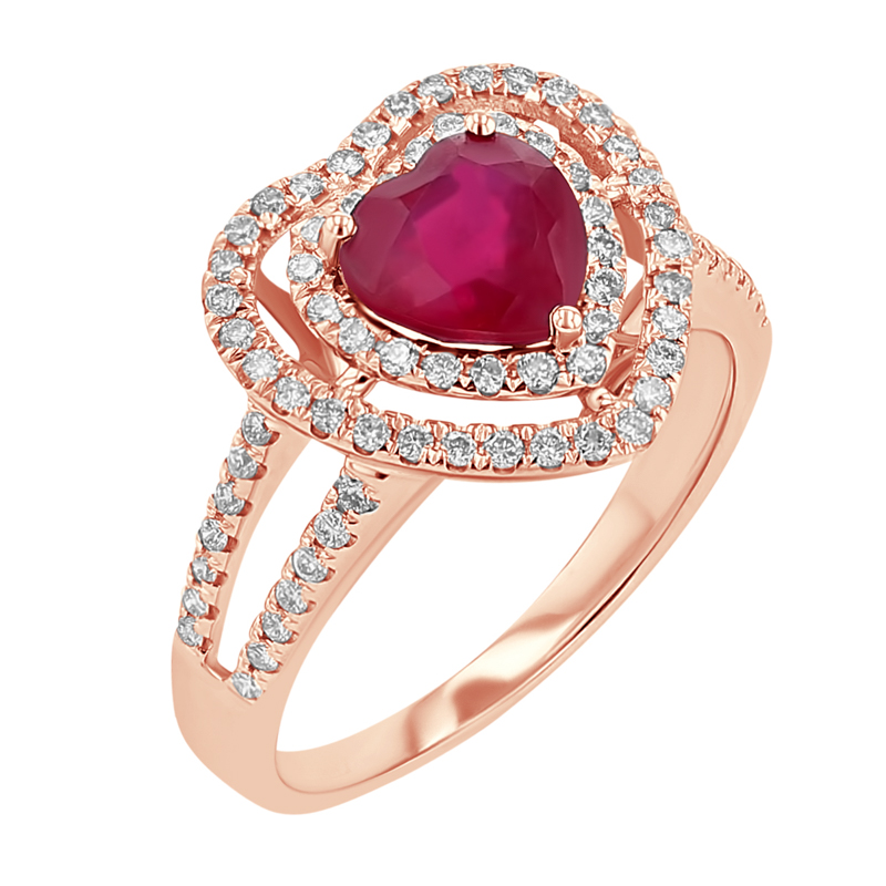 Zlatý prsteň s rubínovým srdcom a diamanty Cristen 114573
