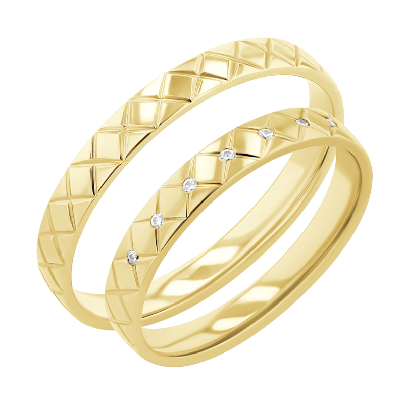 Atypické zlaté svadobné obrúčky s diamantmi Lanize 117363