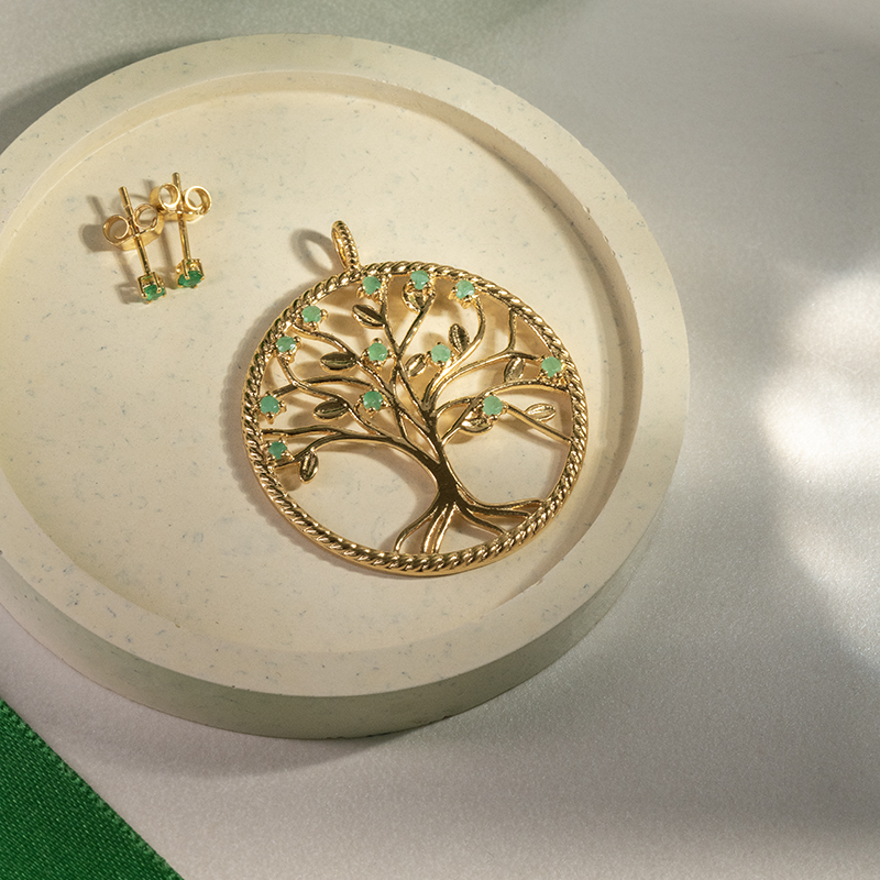 Strieborný smaragdový náhrdelník v tvare stromu života Arlen 120353