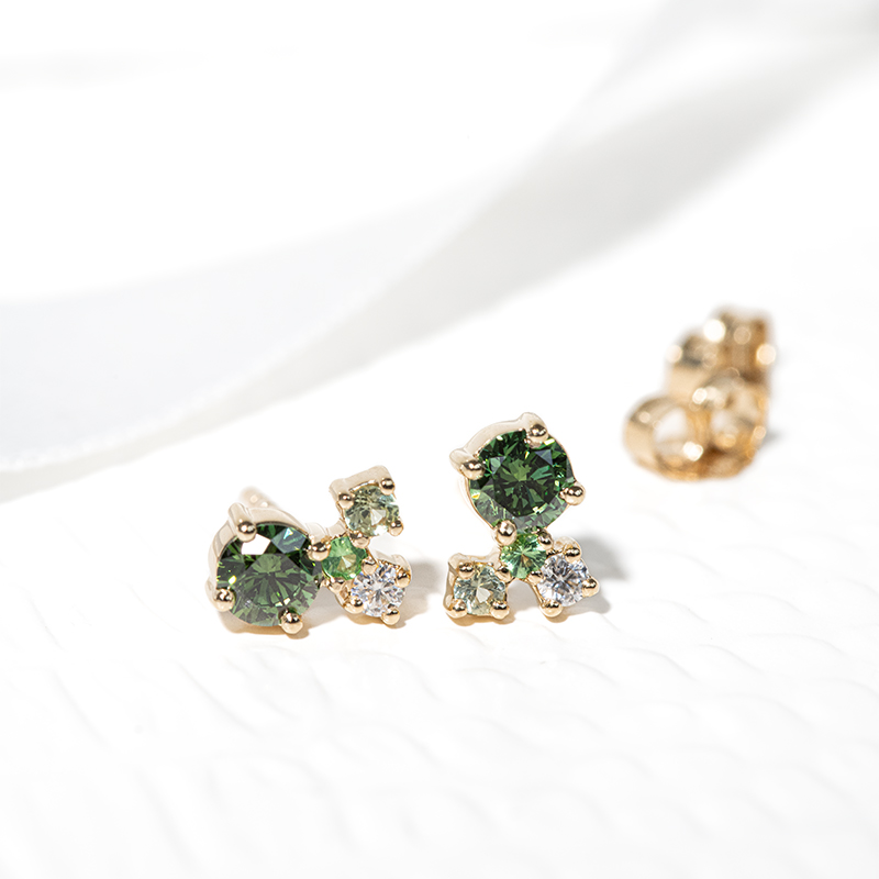 Cluster kolekcia šperkov so zelenými diamantmi a drahokamami Ari 127043