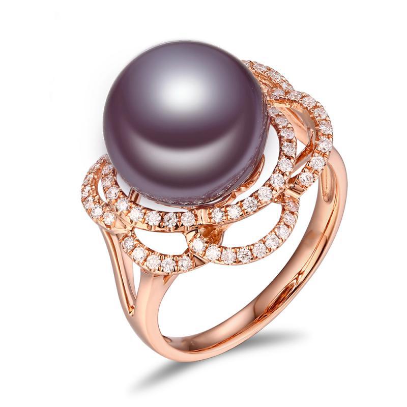 Perlový prsteň zo zlata s diamantmi Glamour
