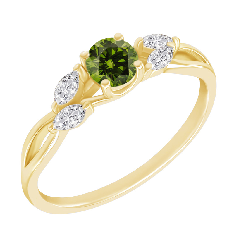 Zásnubný prsteň so zeleným diamantom a marquise lab-grown diamantmi Fera 132393