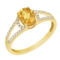 Zlatý citrínový prsteň s diamantmi Qvinn