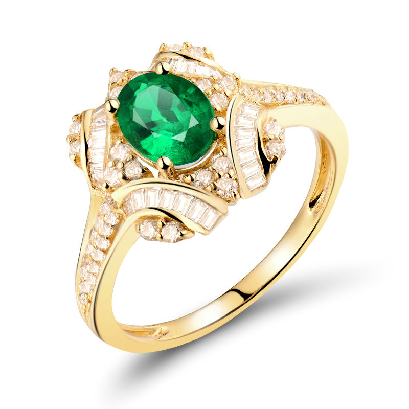 Luxusný prsteň s oválnym smaragdom a diamantmi Ross