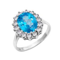 Zlatý prsteň s modrým topásom a diamantmi Nitaz