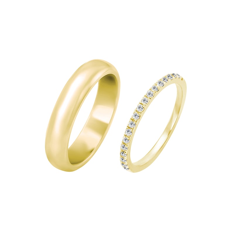 Eternity prsteň s diamantmi a pánsky pologuľatý svadobný prsteň Hao