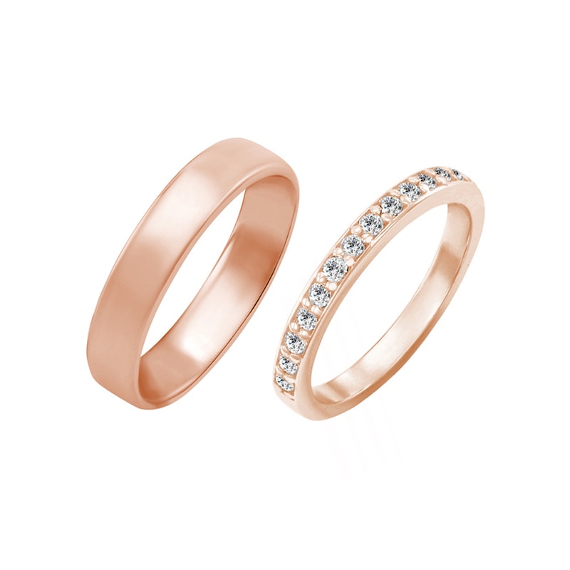 Diamantový eternity prsteň a pánsky komfortný svadobný prsteň Gail