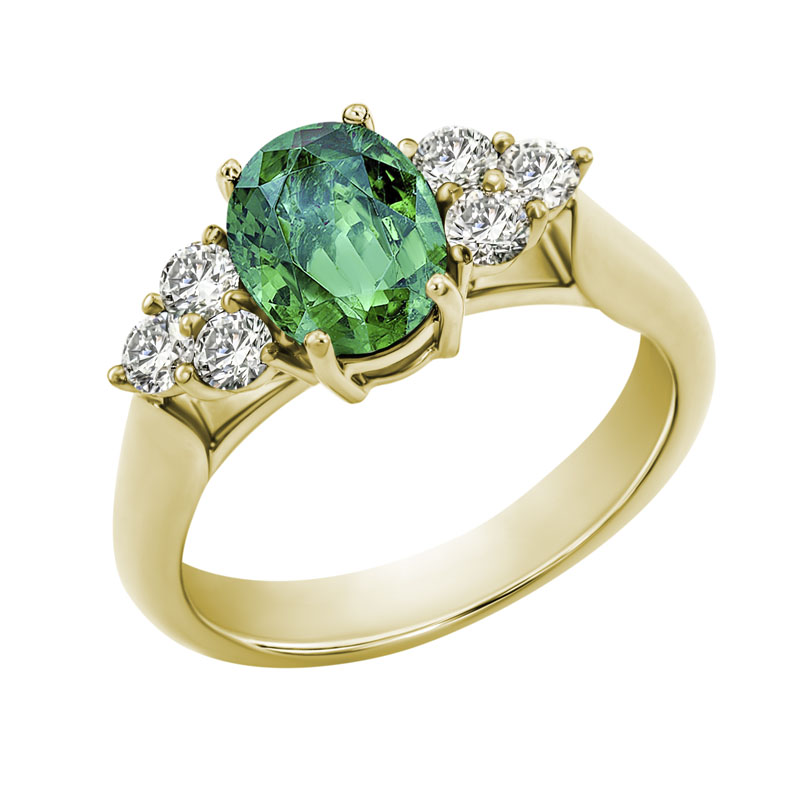Zlatý zásnubný prsteň so smaragdom a diamantmi 30173